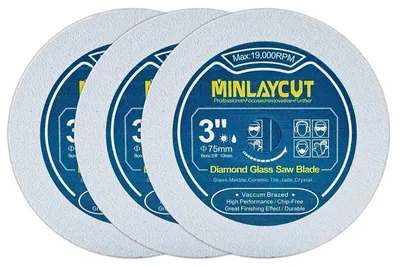 Immagine prodotto di Disco diamantato di taglio, confezione da 3 pezzi, diametro 75 mm, per vetro, giada, cristallo, bottiglie di vino, smerigliatrice angolare compatta, attacco da 3/8"