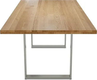 Esstisch Jakarta 220x100 Wildeiche mit gerader Kante und Edelstahlkufe