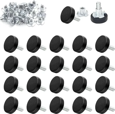 Produktbild von 20 Stück Schwarz Stellfuß M6 Verstellbare Möbelfüße Höhenverstellbar mit Einschlagmuttern, Ø 22mm Nivellierfüße M6 Verstellschraube Möbelfüße Schraubfüße für Tischbeine Schrankbeine Sofa