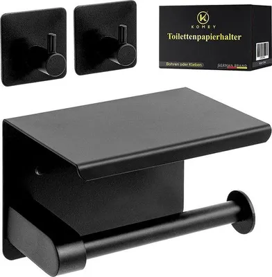 Produktbild von Schwarze Toilettenpapierhalterung mit Ablage