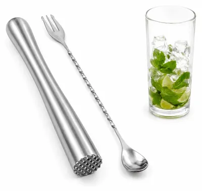 Cocktailstamper mit Barlefel, 22,6 cm, Edelstahl, silber