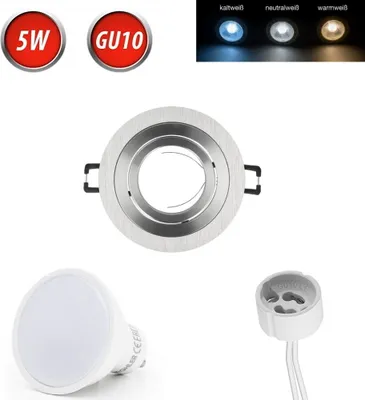 Produktbild von Einbaustrahler GU10 Einbaurahmen 35° Schwenkbar Ø85mm Bohrloch Aluminium inkl. GU10 5W Warmweiß 350 Lumen LED Leuchtmittel Silber Rund