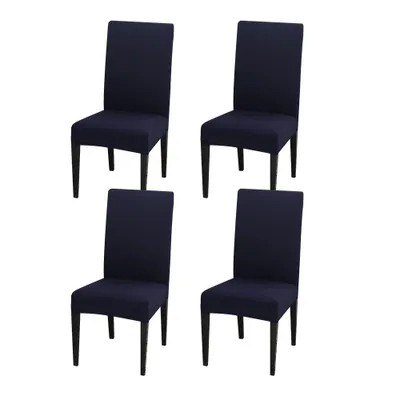 Produktbild von 4er Set Stretch Einfarbig Stuhlhusse, Moderne Elastische Stuhlbezug für Zuhause Küche Hotel, Blau