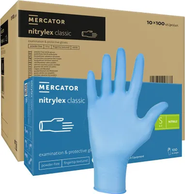 Produktbild von Nitrilhandschuhe Größe S blau Mercator Nitrylex Classic 100 Stück pro Karton (10er-Packung)