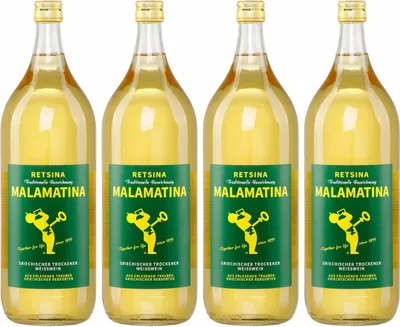 Produktbild von Retsina Malamatina 4x 2,0l | Geharzter Weißwein | Aus Griechenland