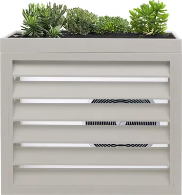 Immagine prodotto di Copertura per climatizzatore/pompa di calore HWC-O43, copertura griglia di protezione cassetta per fioriera, metallo 80x90x38cm ~ grigio-bianco