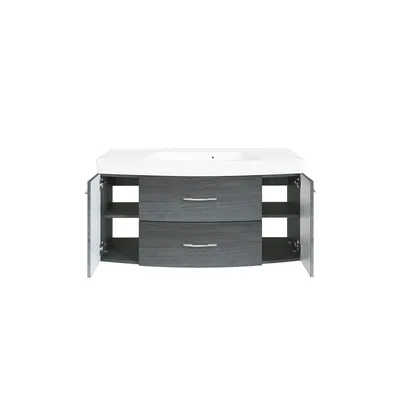 Produktbild von Waschbeckenschrank Florent gebogen 120cm 2 Schubladen und 2 Türen - graphit/graue Eiche
