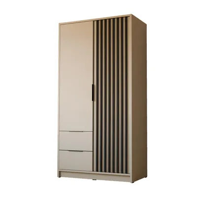 Productafbeelding van Kledingkast NELA met twee deuren, met lamellen, 105 cm, kleur: kasjmierenbeige / kasjmierenbeige + zwart