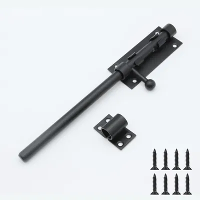 Productafbeelding van Poortslot - Schuifgrendel - Deurgrendel - Roestvrij staal 304 - Zwart - 25,4 cm - Hangslotgat 7 mm