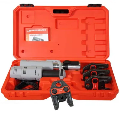 Produktbild von Rothenberger elektrohydraulische Fitting - Pressmaschine ROMAX AC ECO, Set mit Pressbacken Kontur "V"