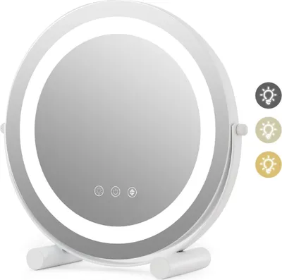 Produktbild von GOPLUS Kosmetikspiegel mit Beleuchtung, 360° drehbarer Schminkspiegel mit Touchscreen, 3 Lichtfarben und dimmbarer Helligkeit (33 x 10 x 31cm)