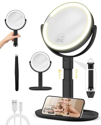 Produktbild von Kosmetikspiegel mit Verlichtung, verstellbar, 30x Vergrößerung, drehbar, 3 Lichtfarben, schwarz