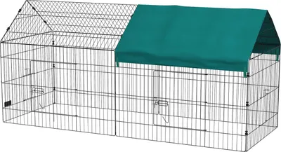 Obrázek produktu pro Venkovní výběh 220 x 85 x 103 cm, výběh pro malá zvířata s krytem, 4 dveře, výběh pro morčata pro králíky, ocel, zelená