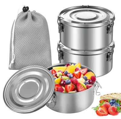 Zdjęcie produktu dla Zestaw 3 pojemników na lunch ze stali nierdzewnej dla dzieci, szczelne