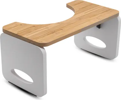 A toilet stool made of bamboo and white material, shown from a diagonal angle against a white background.