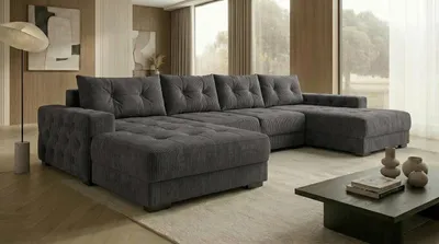 Produktbild von Ecksofa MODENA 362x170 cm mit Schlaffunktion, Bonellfederkern und Bettkasten, Farbe: Dunkelgrau