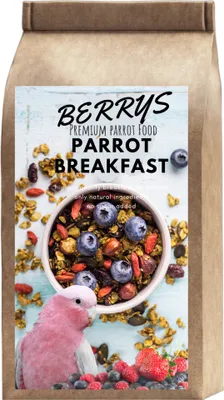 Immagine prodotto di Colazione calda per pappagalli ai frutti di bosco | Piatto per colazione o pranzo per pappagalli | Cibo caldo per pappagalli 150G