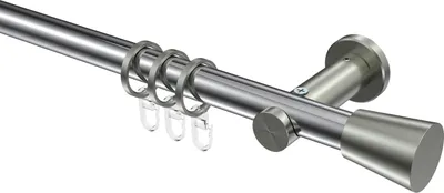 Produktbild von Interdeco Gardinenstange / Vorhangstange Chrom / Edelstahl-Optik, Typ Platon Sitra (Konus), 20 mm Ø 1-läufig, 220 cm