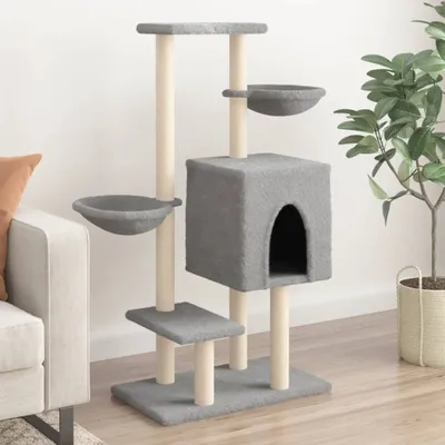 Produktbild von Cloris DesignMöbel Kratzbaum mit Sisal-Kratzsäulen Hellgrau 117 cm , Kratzbäume 2024 Neu