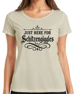 Immagine prodotto di Maglietta da donna con scritta "Solo qui per qualche risata sarcastica", motivo "Lederhose e Dirndl", colore naturale, taglia M
