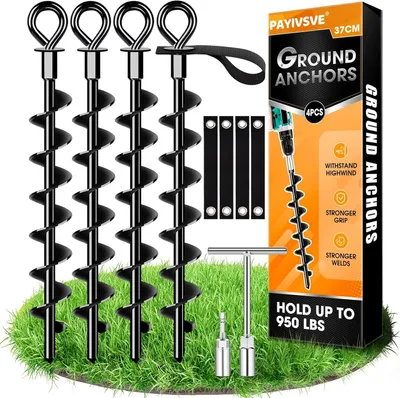 Obrázok produktu pre Zemné kotvy sada 4 ks, oceľ, pre trampolínu, 41 cm, s popruhmi