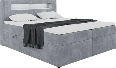 Produktbild von MEBLINI Boxspringbett mit Bettkasten - Bett mit LED Kopfteil - Gepolstert Doppelbett mit Matratze und Topper - Polsterbett mit Stauraum - Stauraumbett - ASPIN - 180x200 - H3/Grau Samt
