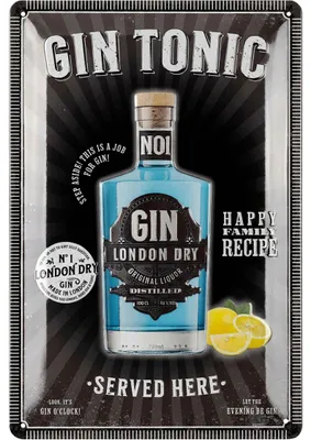 Produktbild von Blechschilder retro Bar Deko, Bar Schild GIN TONIC Served Here, Cocktail Schild mit lustigen Sprüchen als Geschenk, Metallschilder vintage