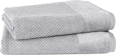 Produktbild von Pure Label 2-TLG. Badetücher Set mit Anhängeschlaufe aus 100% Baumwolle, saugstark und weich| 2 Badetücher aus Baumwolle 70x140 cm, Grau - Hellgrau