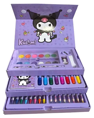 Immagine prodotto di Set di pittura creativa Kuromi, 50 pezzi, pastelli a cera, pennarelli, acquerelli e accessori, kit