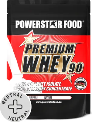 Produktbild von Powerstar PREMIUM WHEY 90 | 90% Protein i.Tr. | Whey-Protein-Pulver 850 g | 55% CFM Whey Isolat & 45% CFM Konzentrat | Eiweiß-Pulver Natur