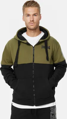 Produktbild von Herren Kapuzensweatjacke mit Reißverschluss normale Passform LUCKLAWHILL Olive/Black/White XL Lonsdale