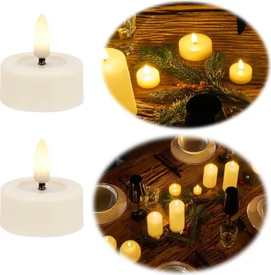 Produktbild von LS-LebenStil 2x LED 3D Teelichter Ribe Creme 4,5cm Echtwachs Spiegel flackernde flammenlose Kerze optional mit Fernbedienung / Dimmer / Timer
