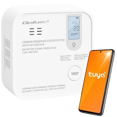 Productafbeelding van Qoltec draadloze koolmonoxidemelder, 85 dB, Wi-Fi, TUYA