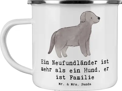 Produktbild von Mr. & Mrs. Panda Teetasse Neufundländer Familie - Weiß - Geschenk, Teebecher, Hunderassen Vielfalt, Pflege, Begleiter, becher emaille, Beschreibung, Haferl, Hunderasse