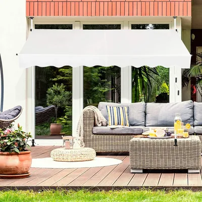 Produktbild von GOPLUS Sonnenschutz Markise, Terrassenmarkise ohne Bohren, Höhenverstellbare Sonnenmarkise, Klemmmarkise mit Handkurbel, aus Metall & Oxford