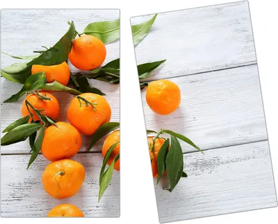 Produktbild von Spritzschutz Herdabdeckplatte Schneidebrett aus Glas Mandarinenzweige 2-Teilig (60x52cm)