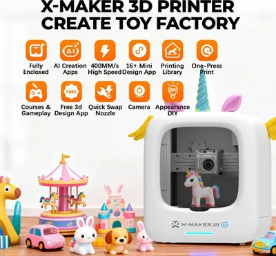 Obrázek produktu pro X-MAKER JOY AI+ V4.0 – 3D tiskárna pro děti – Plně uzavřená tisková komora 120 × 120 × 120 mm – Tryska 260 °C – Rychlost tisku 300 mm/s – Ovládání přes Wi-Fi a aplikaci – Zástrčka pro EU