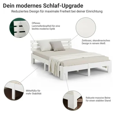 Produktbild von Homestyle4u Holzbett 160x200 mit Lattenrost Doppelbett Weiss Kiefer Massivholz