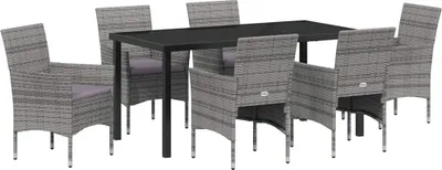 Produktbild von "SALE 2026" Garten Essgruppe - elegantes Design - Sitzgruppe/Tisch+ Stuhl - mit Kissen 7 pcs Grau Poly-Rattan - Terassenmöbel DEMöbel608800