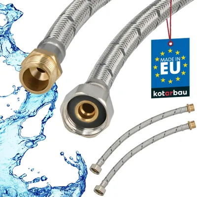 Obrázok produktu pre KOTARBAU® Sada 2 ks ohybnej hadice Vodná hadica 30 cm Pevná hadica 1/2" x 3/8" vonkajší závit x vnútorný závit Pripojovacia hadica Armatúra Hadica Vodovodný kohútik