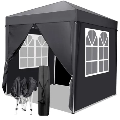 Immagine prodotto di Gazebo da esterno 2x2 metri, regolabile in altezza, impermeabile, di colore grigio, con 4 pannelli laterali