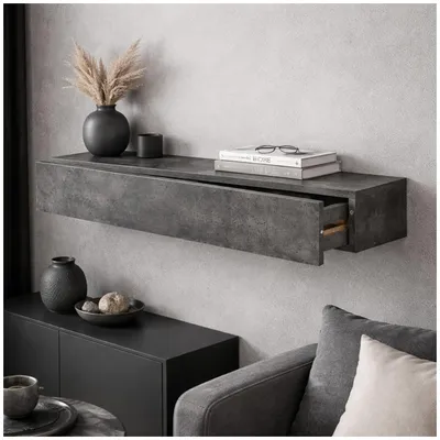 Produktbild von Wandregal mit Schublade 80 cm Betonoptik