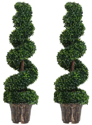 Immagine prodotto di Set 2 Piante Artificiali di Bosso Ø32x120 cm a Spirale per Interni ed Esterni con Vaso Verde