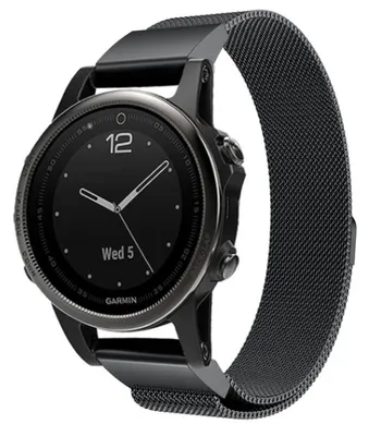 Produktbild von Strap-it Milanese Armband - Kompatibel mit Garmin Fenix 5s Armband Hochwertiges Material -Edelstahl Magnetische verschluss für Garmin Fenix 6s Armband Schwarz 20mm smartwatch
