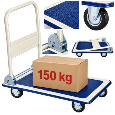 Produktbild von Plattformwagen 150 kg klappbar, Transportwagen mit Klappgriff, gummierter Ladefläche und 4 Rollen, 73 × 47 cm