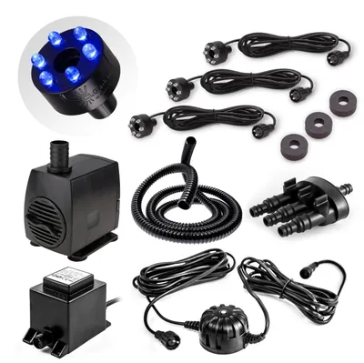 Produktbild von CLGarden Springbrunnenpumpe SP3-SL Set mit 3 blauen LED-Ringen und automatischer Lichtsteuerung, leise Tauchpumpe 1300l/h für Gartenbrunnen, Quellsteine, Zierbrunnen