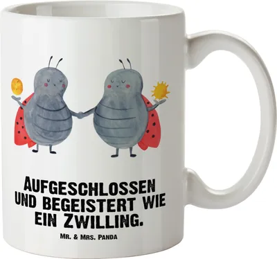 Produktbild von Mr. & Mrs. Panda Keramiktasse Sternzeichen Zwilling - Weiß - Geschenk, jumbotasse, Zwillingsbruder, Haferl, Große Tasse, Mai, Zwillinge, Extra Groß, steingut, Glückskäfer