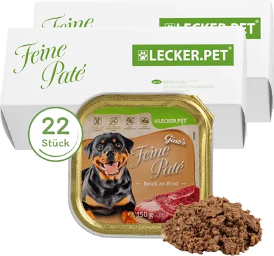 Produktbild von 22 x 150 g Lecker.Pet® Gino's Feine Paté Reich an Rind Hundefutter Nassfutter Vollnahrung