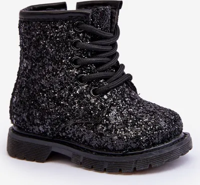 Produktbild von Kinder Glitzer Stiefel Gefüttert mit Reißverschluss Schwarz Saussa 19