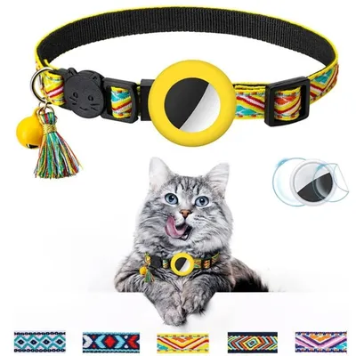 Produktbild von INF AirTag-Halsband mit Quaste und Glocke, Polyester 32cm für Katzen Gelb